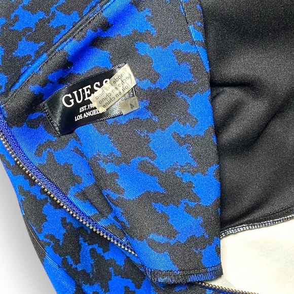 Guess Y2K Checkered Houndstooth Cutout Mini Dress Cap Sleeve Royal Blue Black - Picture 4 of 4